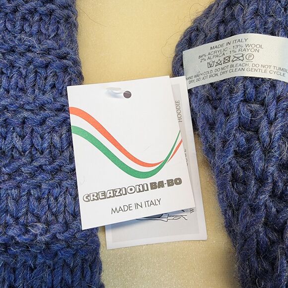 Creazioni Ba-Bo Wool Blend Infinity Scarf Blue Fisherman Knit Italian Alpaca - Picture 8 of 8